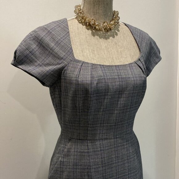 Banana Republic Fitted Gray Plaid Midi Dress Size 6 - Picture 5 of 16